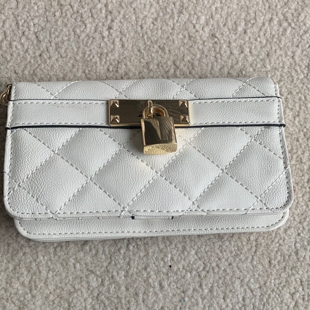 White Quilted Padlock Crossbody Wallet